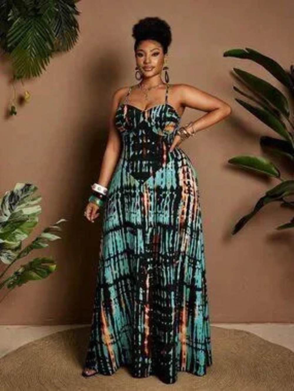 multicolor Boho Women's Plus Size tie dye Printed Sexy Off-Shoulder maxi Dress
